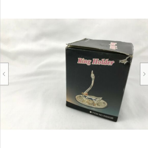 Vtg Silverplate Swan Ring Jewelry Holder with Box 3 1/2" Tall Encore Sales - Picture 4 of 9